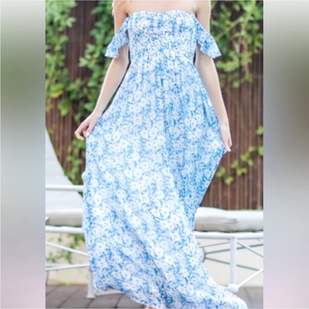 Aakaa Blue and White Smocked Dress